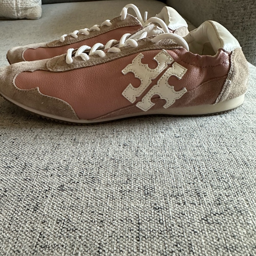 Tory Burch Pink and Cream Sneakers Vintage Double T Trainer pink moon/ivory